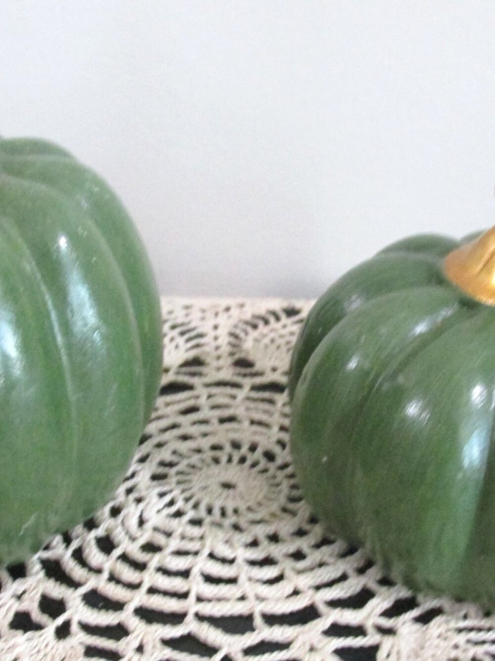 Green Ceramic Pumpkins Farmhouse Country Pair